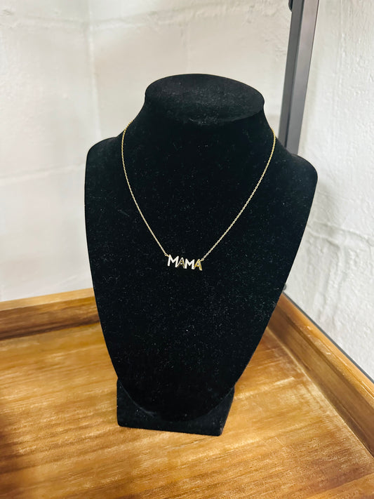Gold Cubic Zirconia 'MAMA' Pendant Necklace