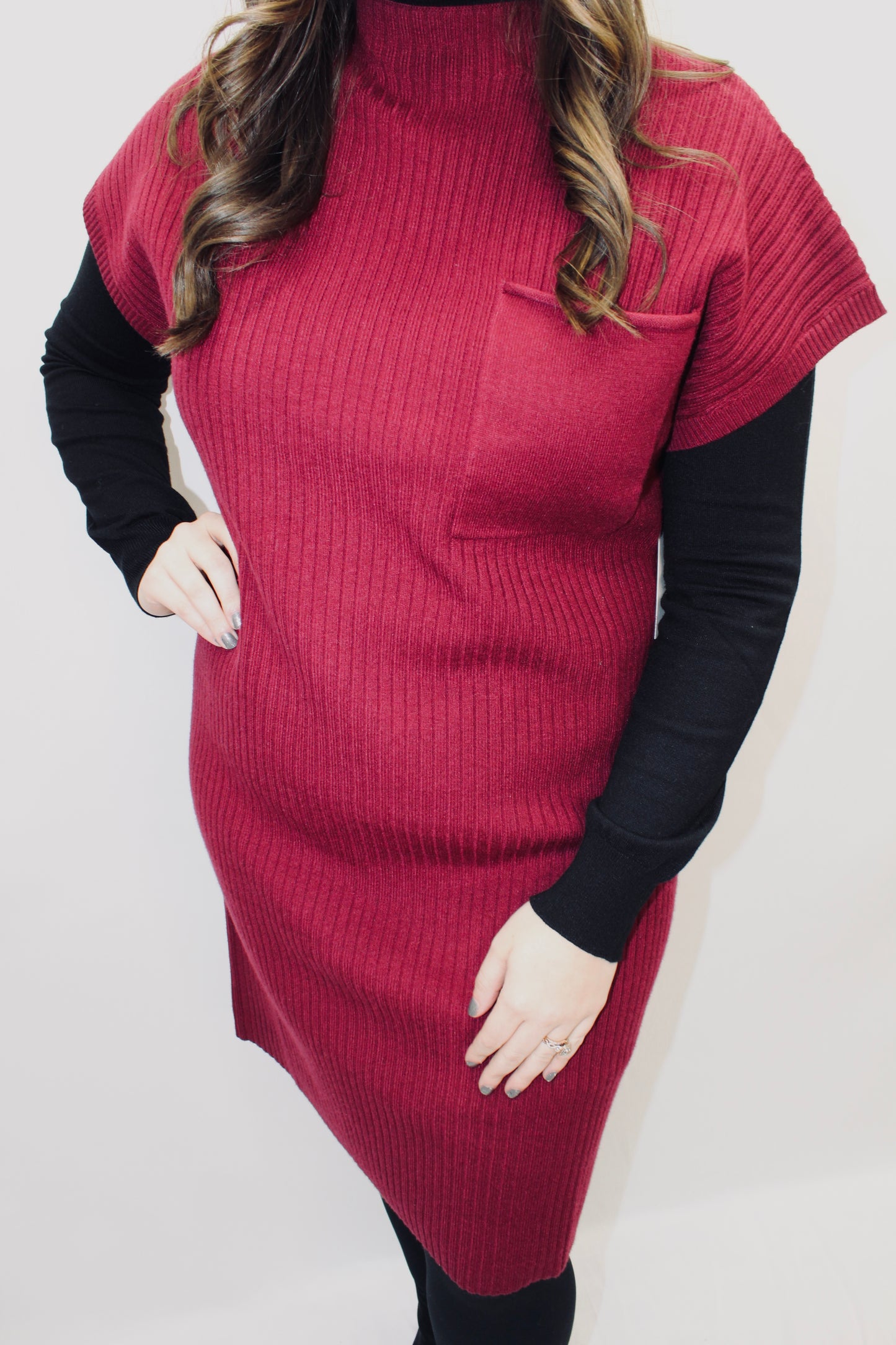 Maroon Ribbed Sweater Dress