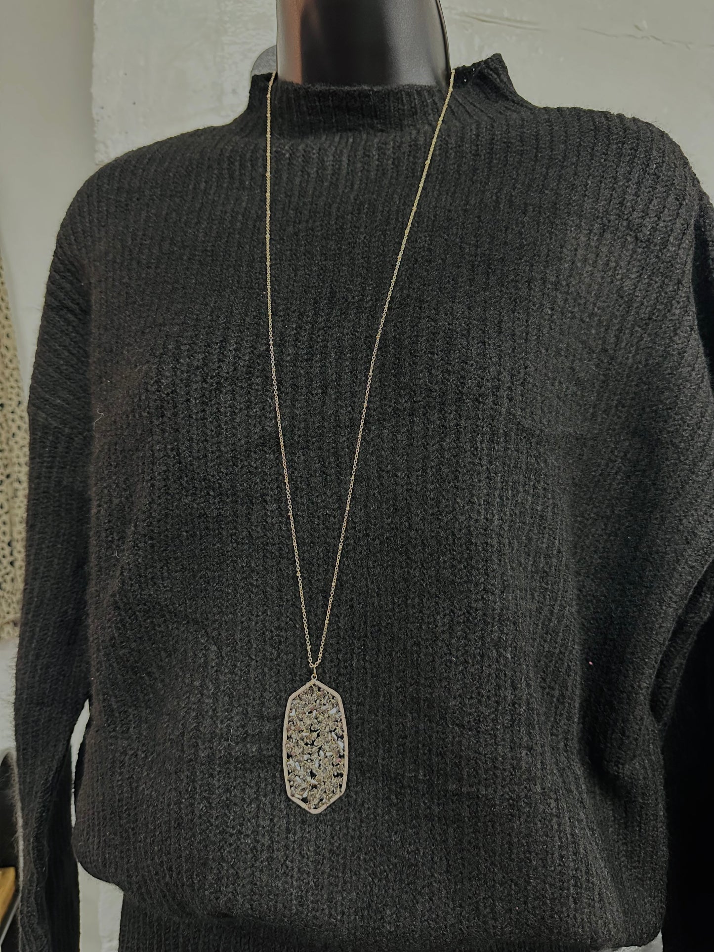Grey Pendant Beaded Long Necklace