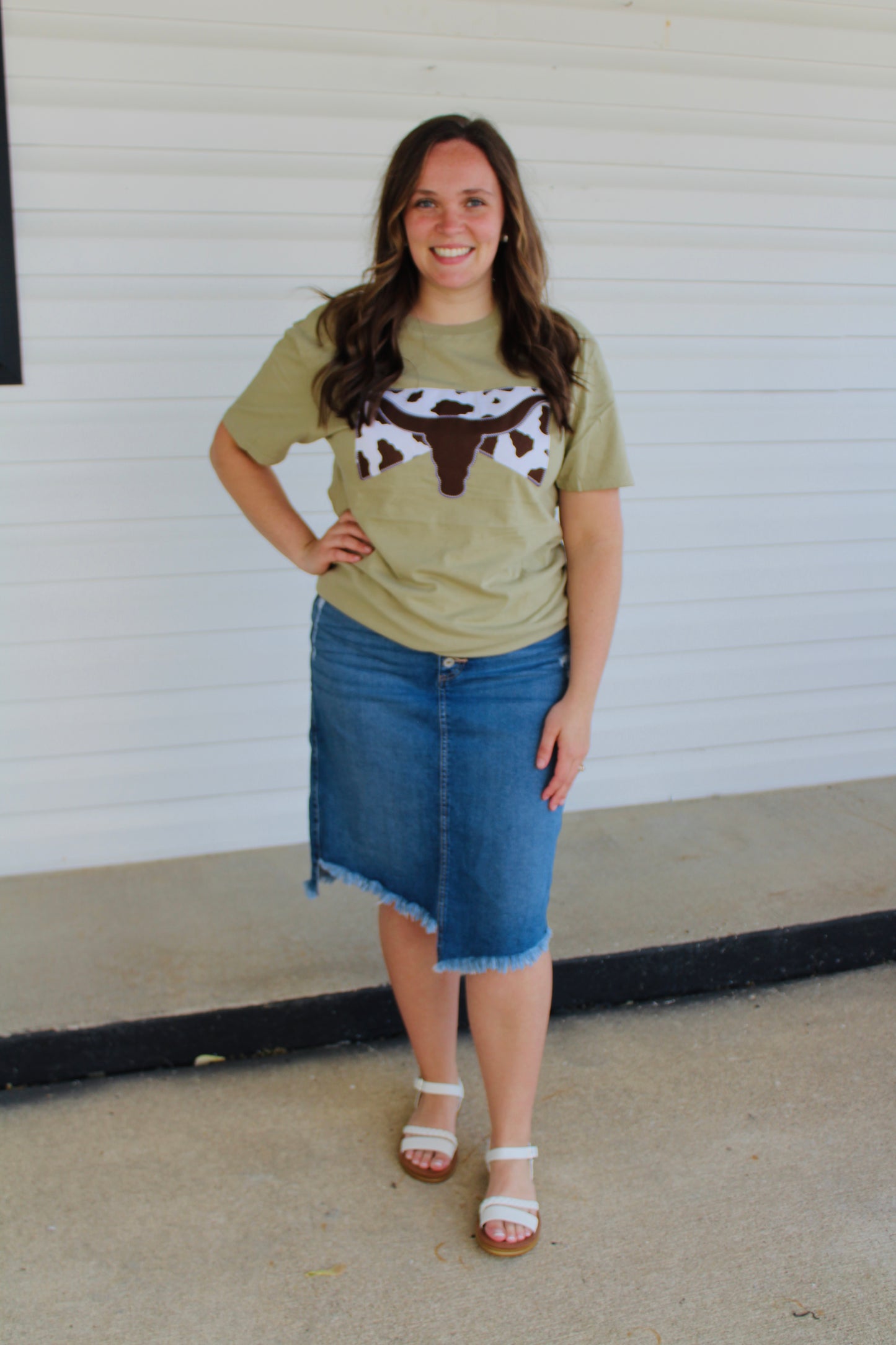 Western Longhorn Cow Embroidered Graphic Tee