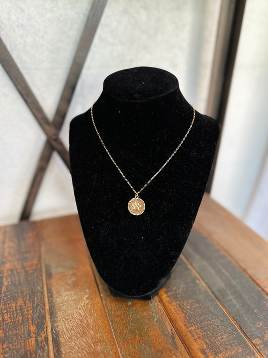 Gold Paw Print Medallion Necklace