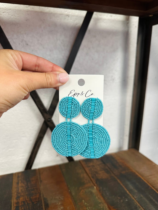 Teal Beaded Double Circle Drops