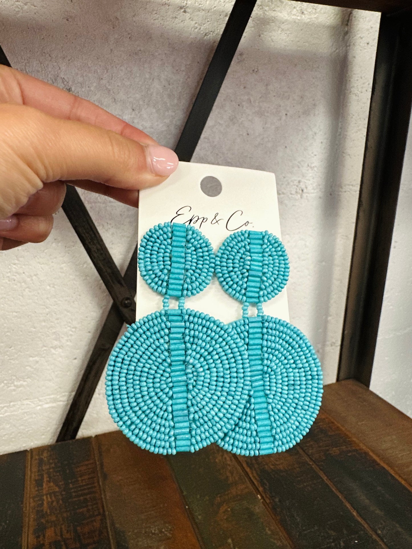 Teal Beaded Double Circle Drops