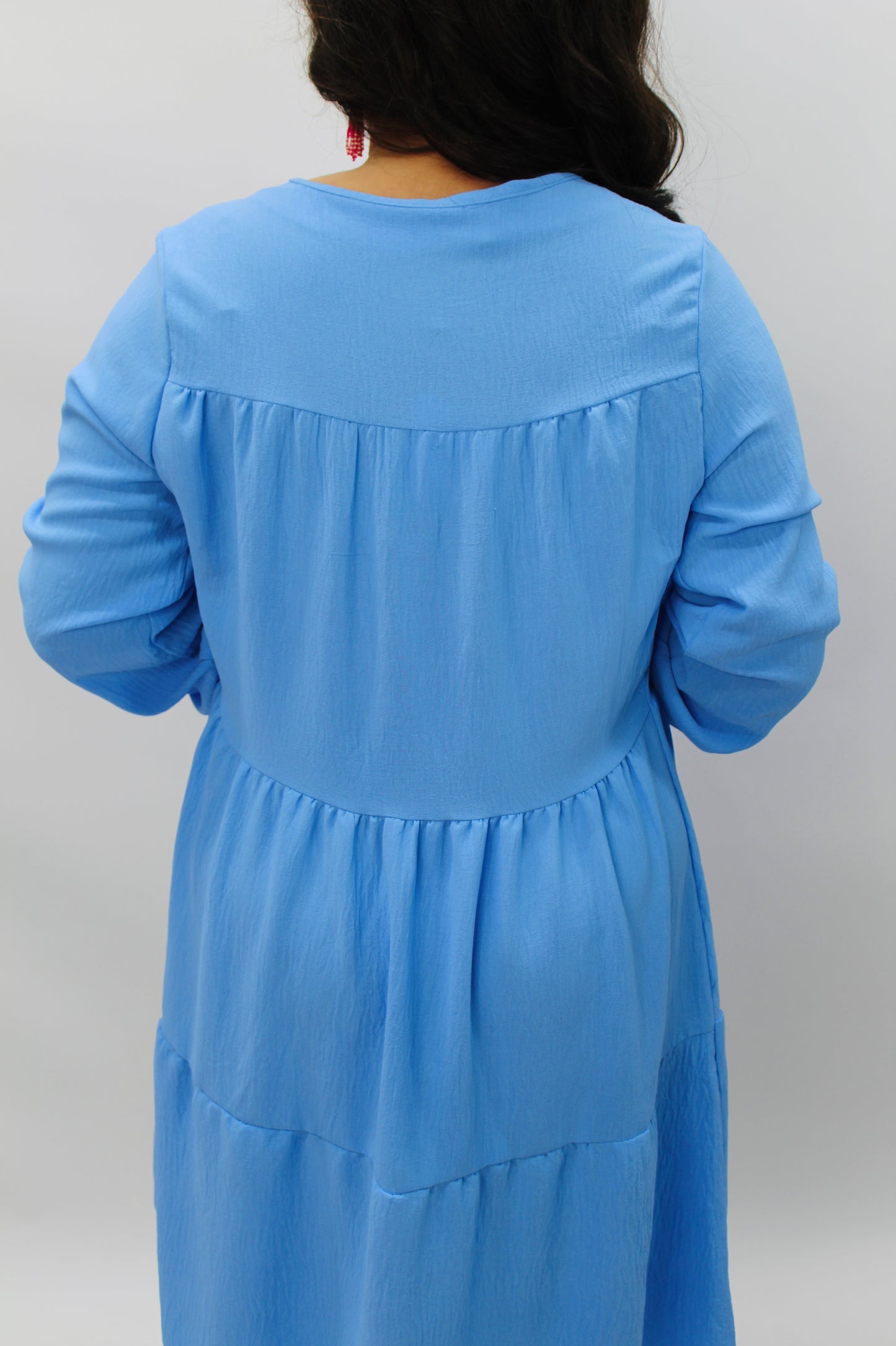 The Grace Blue V-neck Tiered Dress