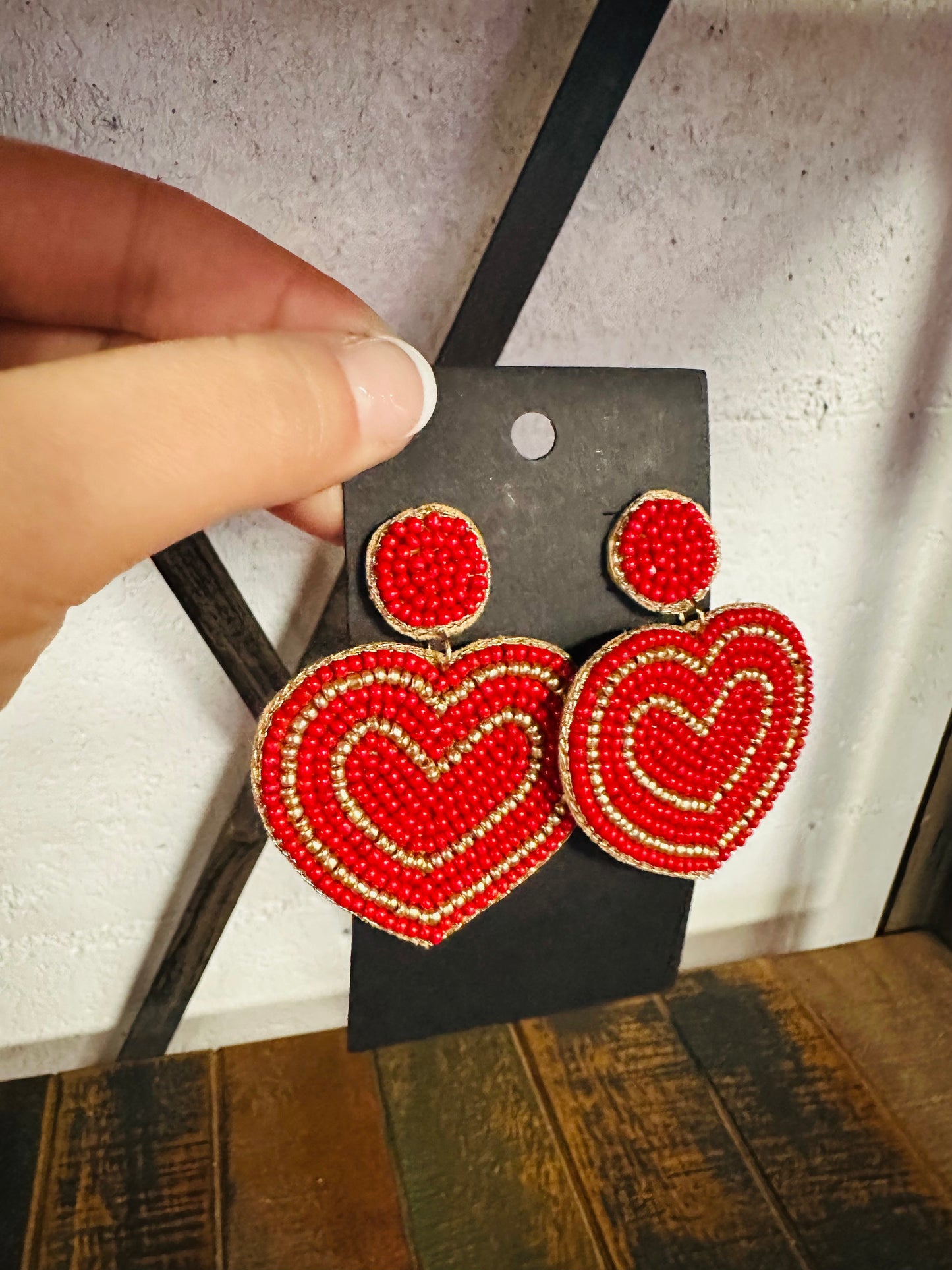 Red Beaded Heart Earring