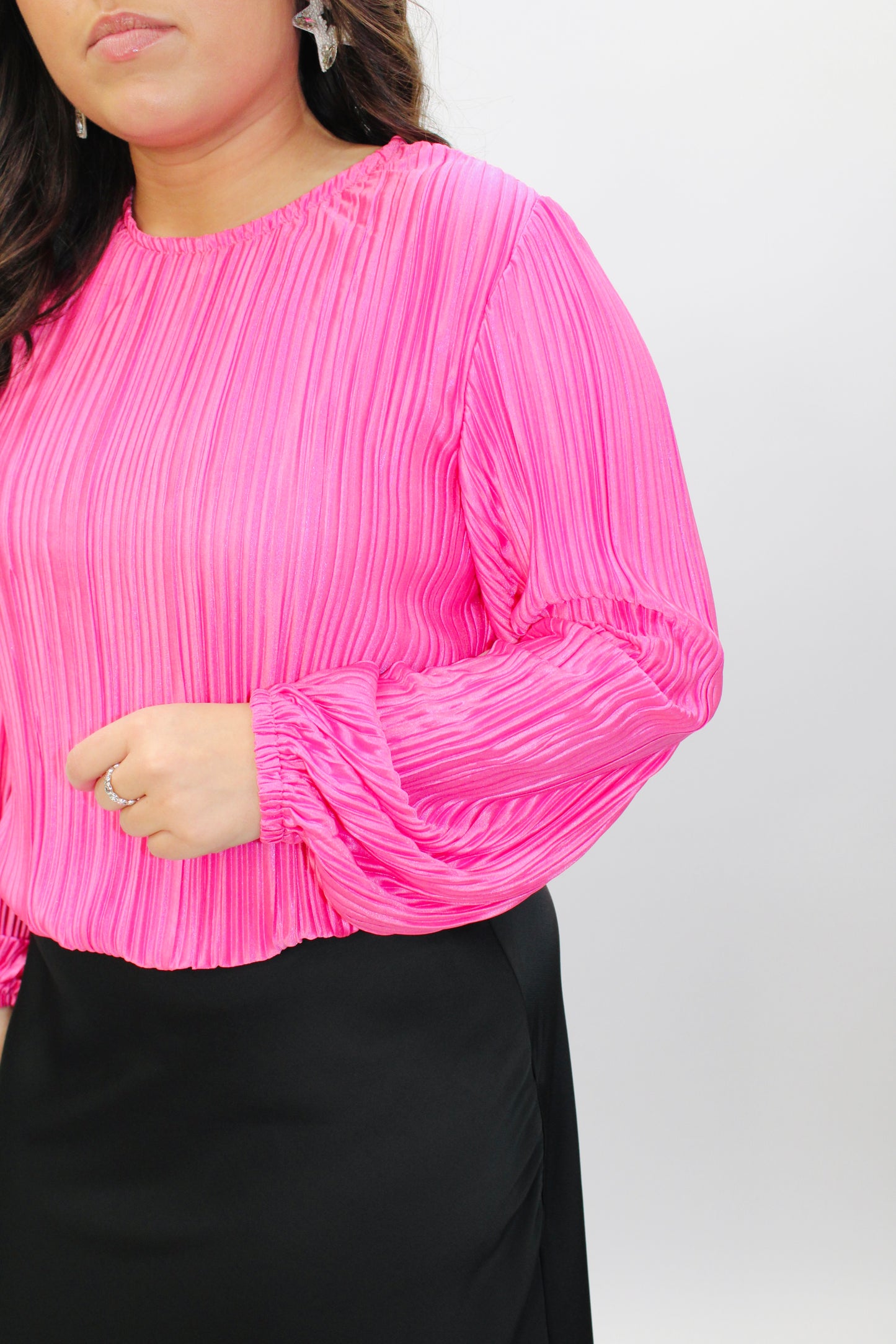 Pink Pleated Long Sleeve Top