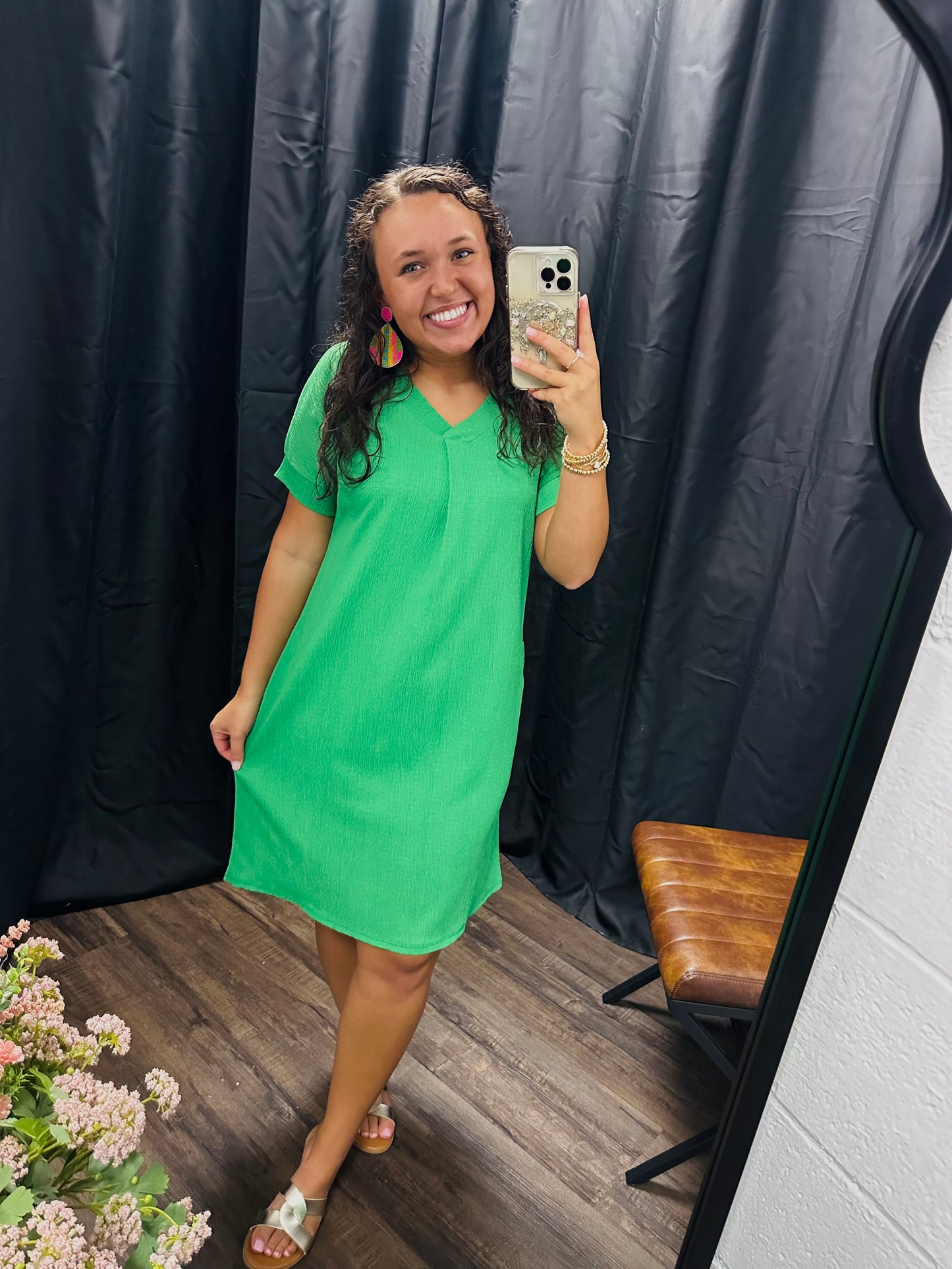 The Ivy Kelly Green Crinkle Dress