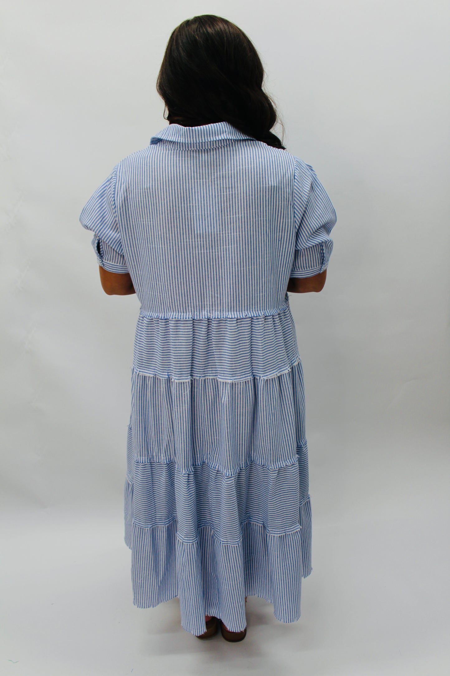 The Faye Striped Tiered Midi Dress