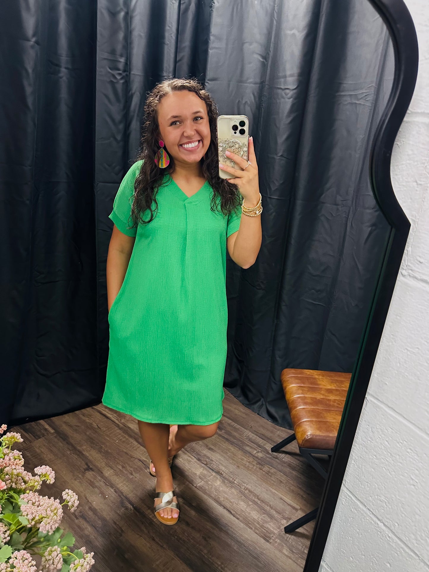 The Ivy Kelly Green Crinkle Dress