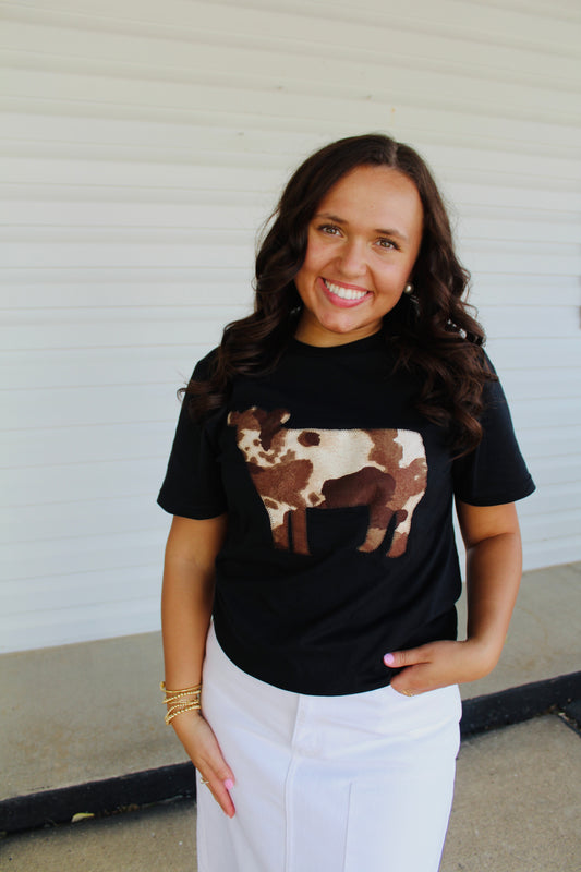 Black Cow Embroidered Graphic Tee