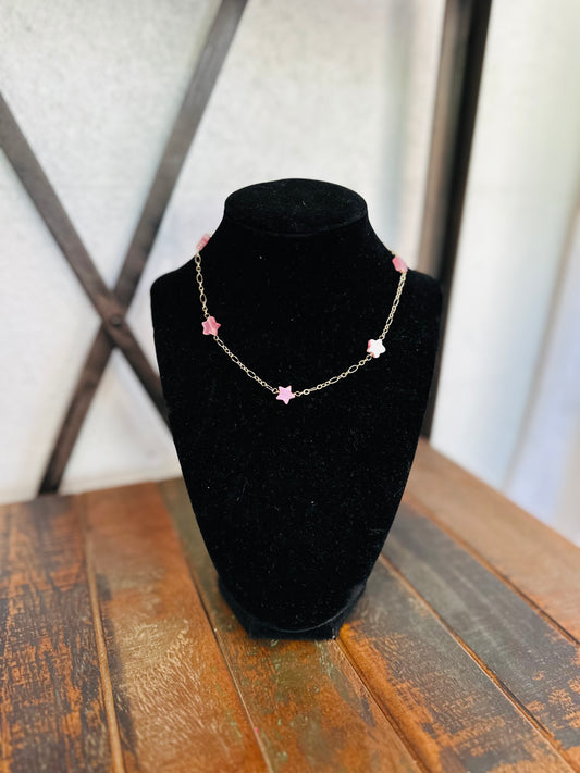 Pink Little Star Station Necklace