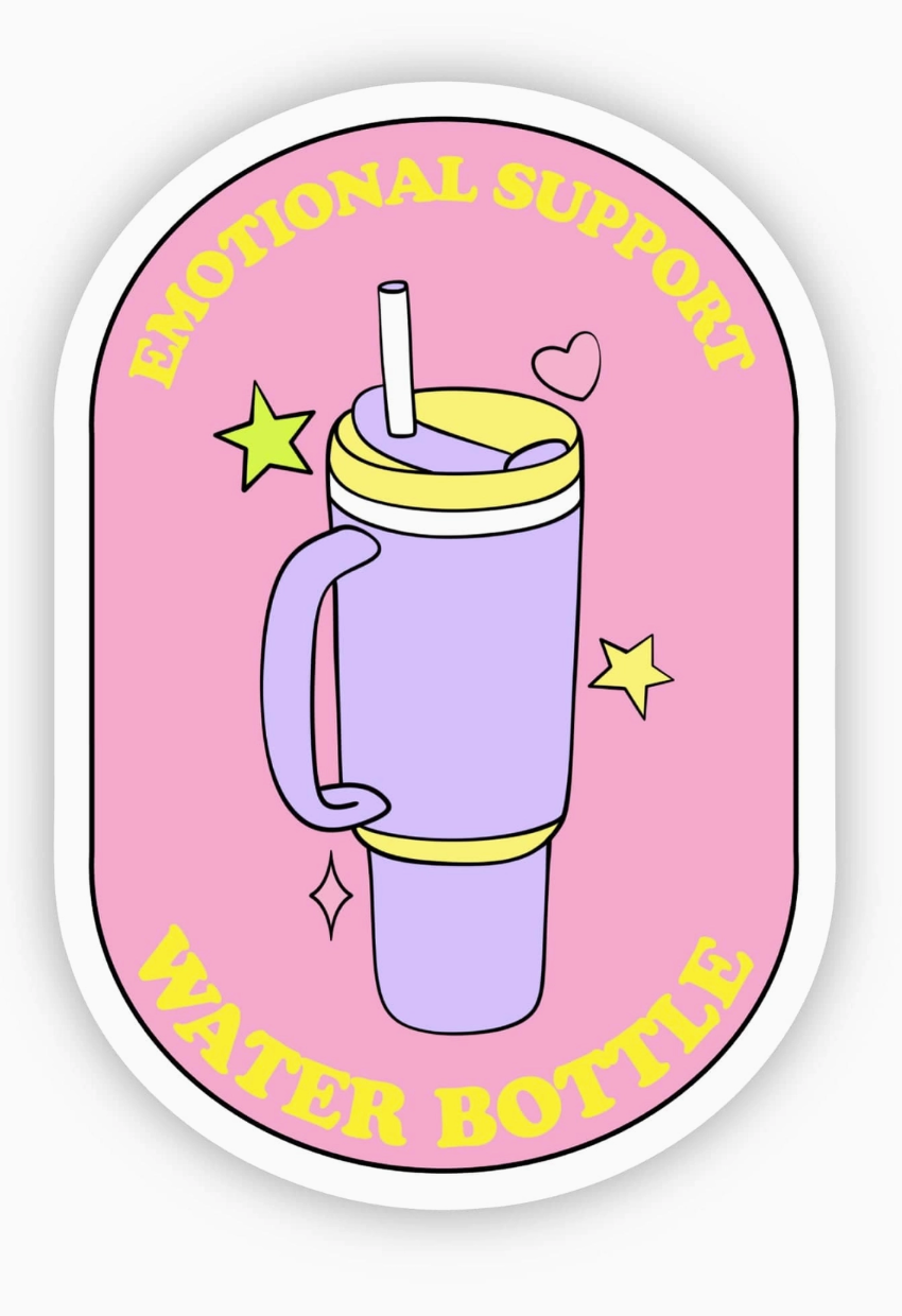 Emotional Support Water Bottle Sticker (Pink)