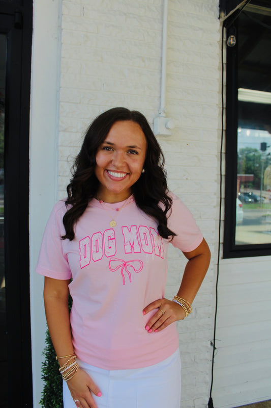Pink Dog Mom Bow Graphic Tee