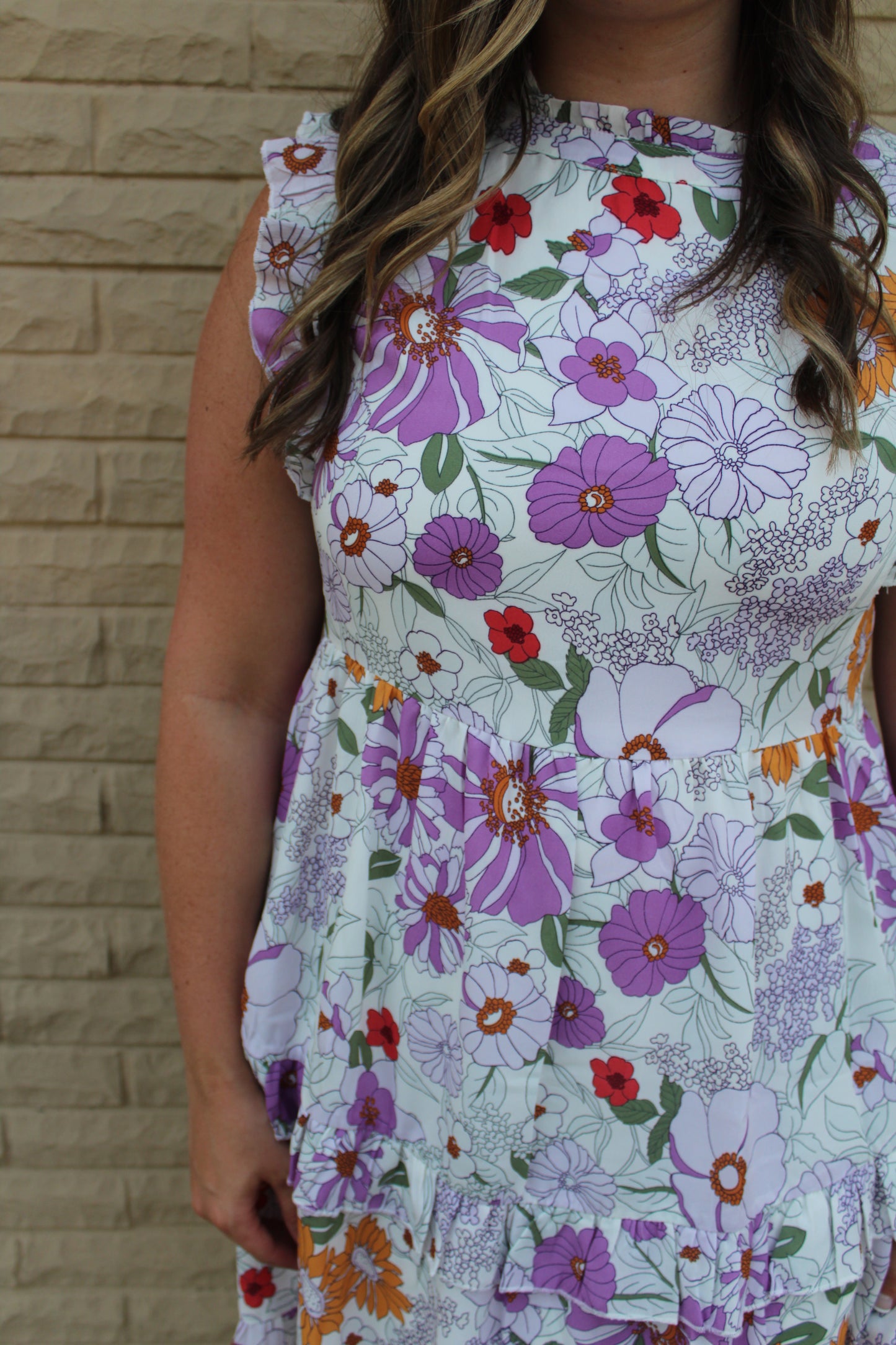 Purple Floral Print Tiered Dress