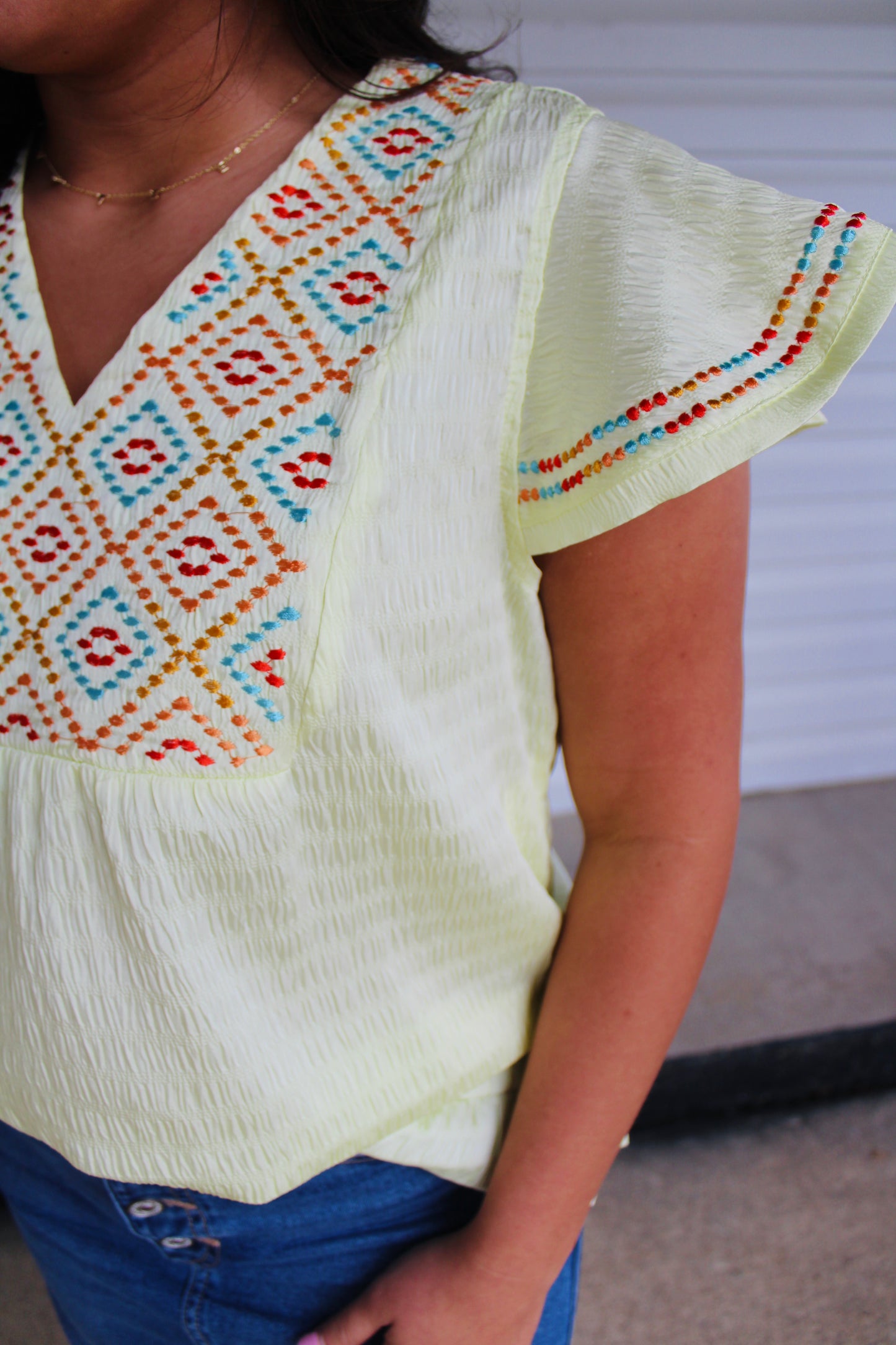 Made for Sunny Days Geometric Embroidered Top