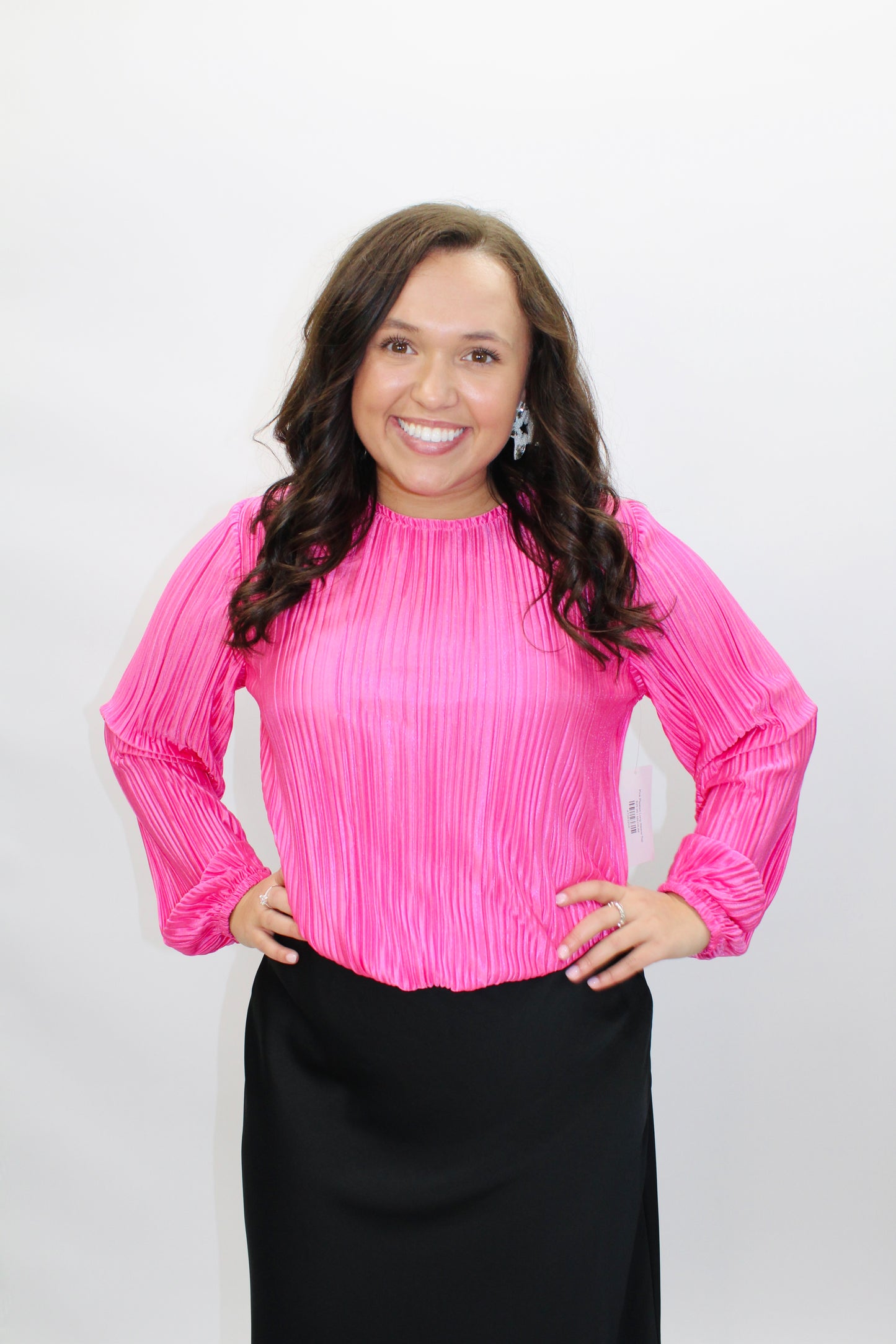 Pink Pleated Long Sleeve Top
