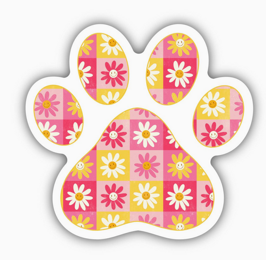 Happy Flowers Paw Print Sticker