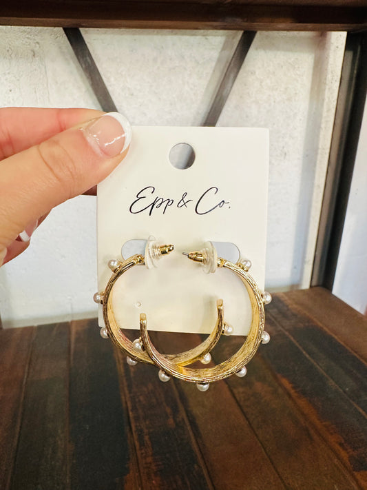 Gold & Pearl Studded Hoops