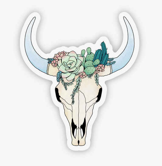 Longhorn Skull With Succulents Sticker