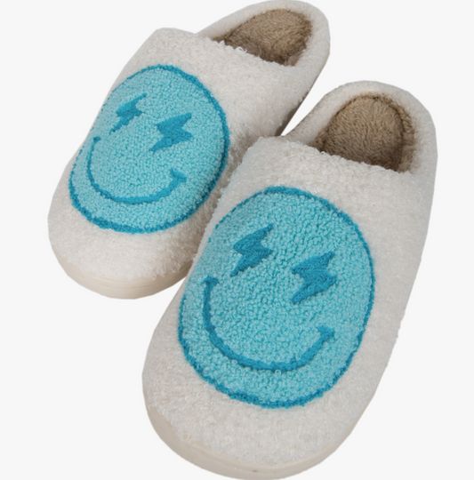 Turquoise and White Lightning Happy Slippers
