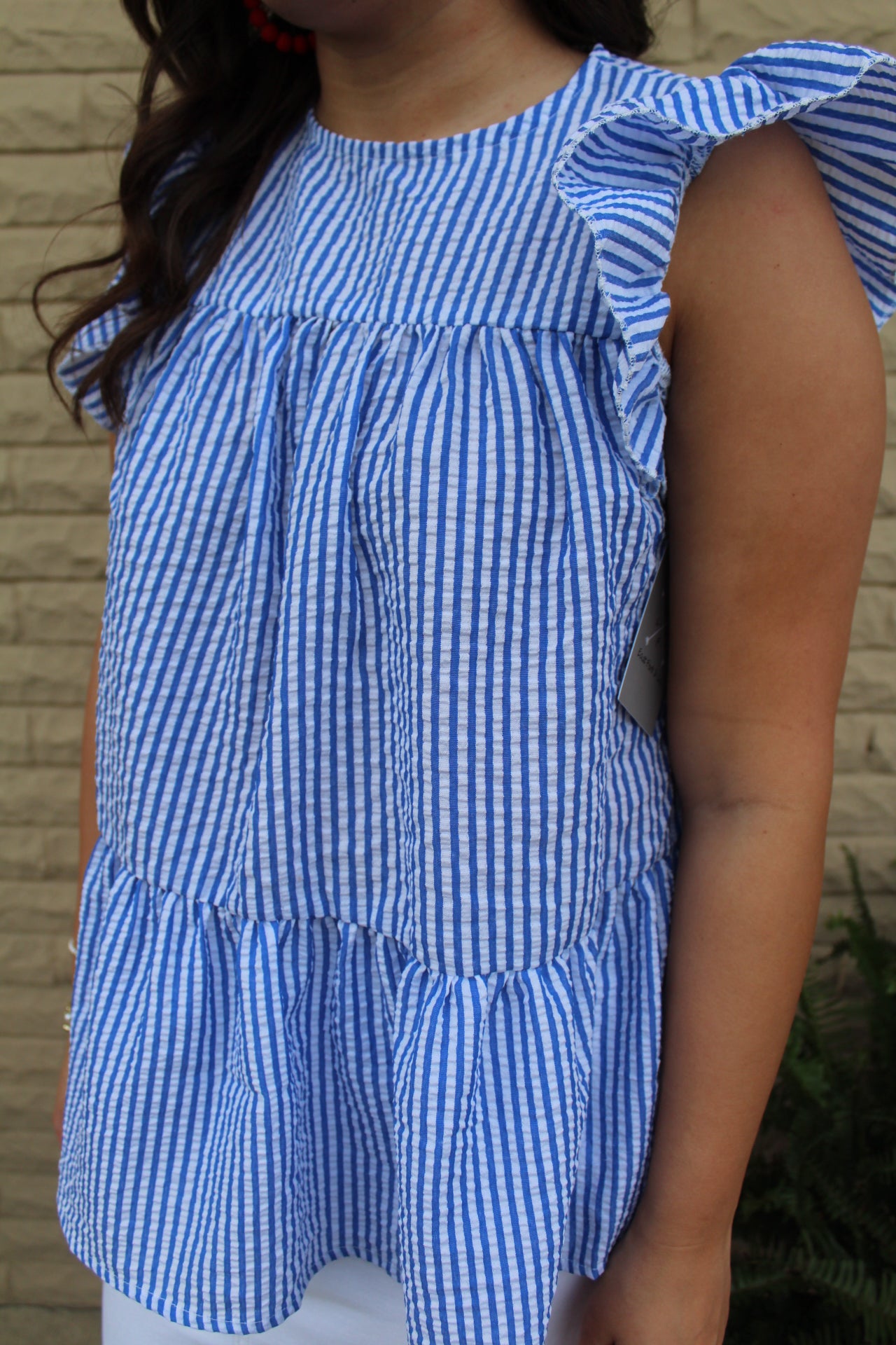 Blue and White Striped Peplum Top