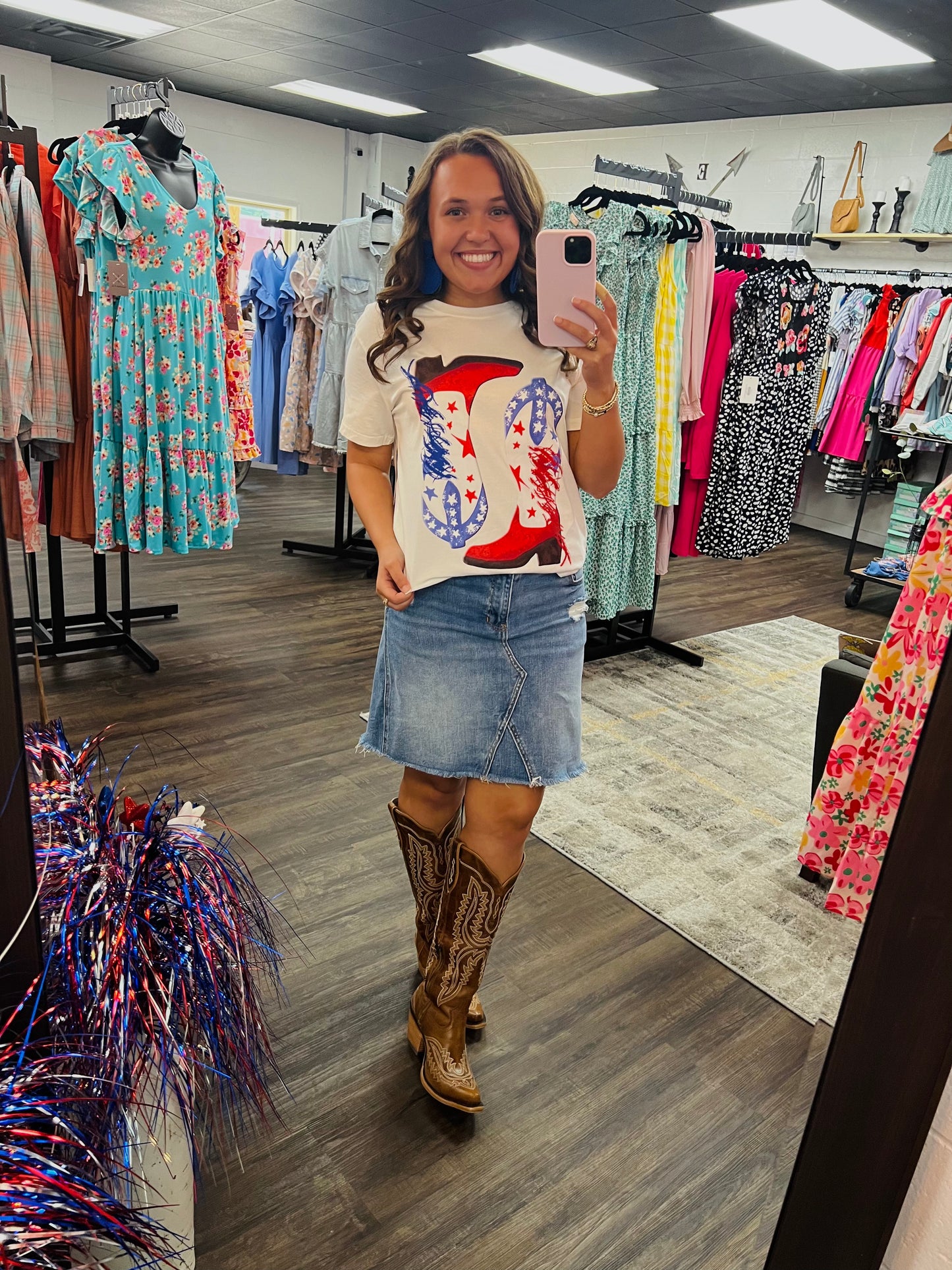 American Flag Fringe Boot Graphic Tee
