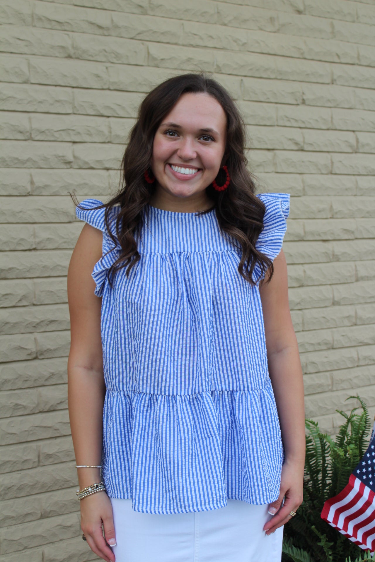 Blue and White Striped Peplum Top