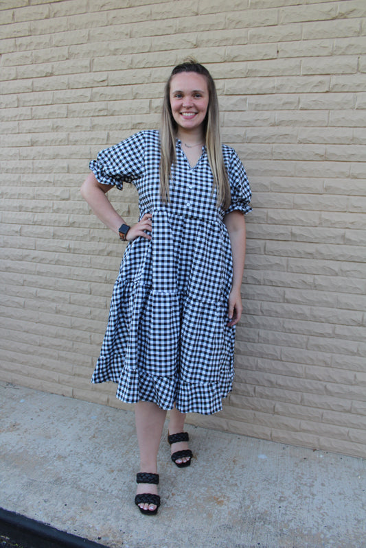 Only We Know Gingham Ruffle Hem Dress
