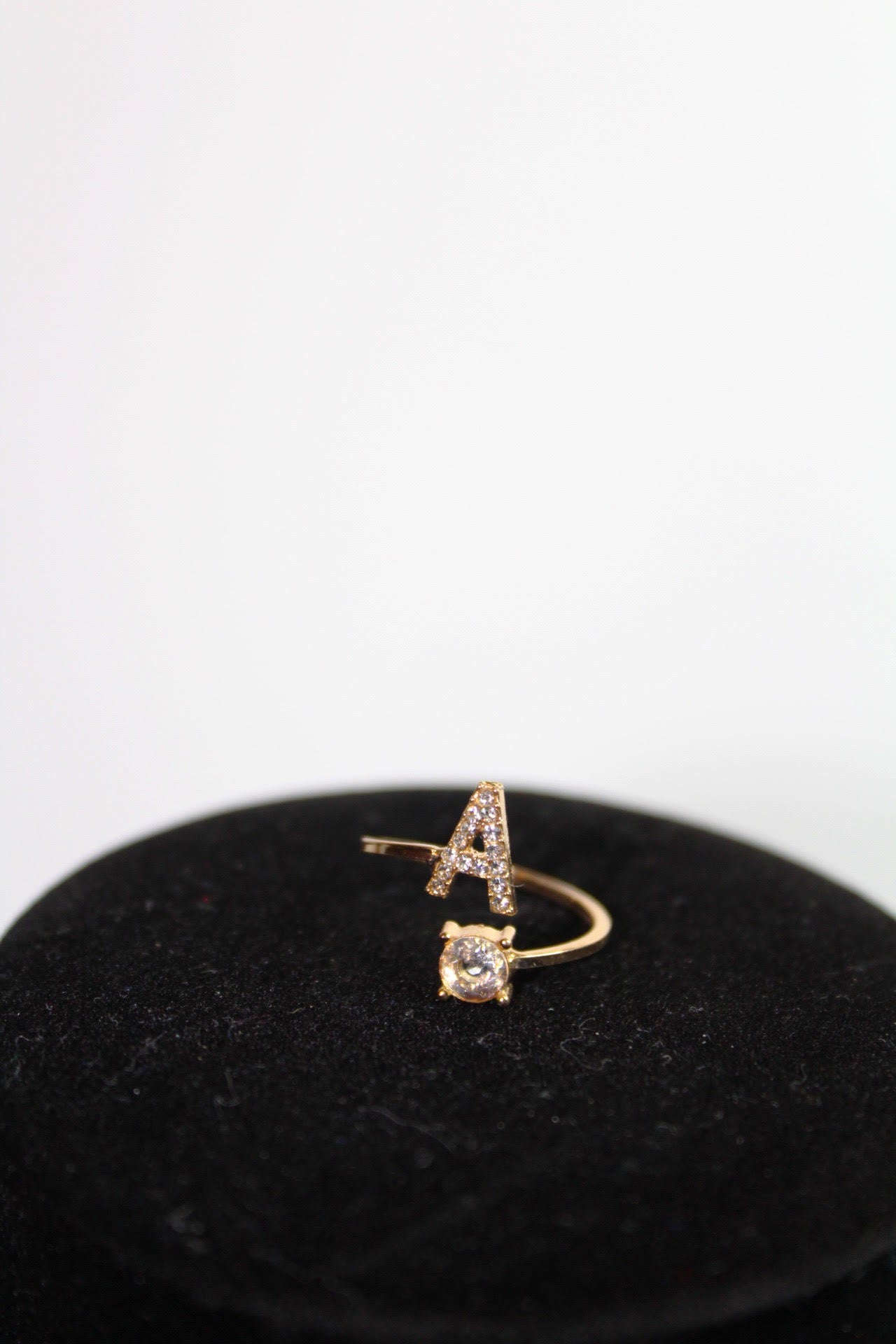 Gold Rhinestone Personalized Letter Cuff Ring