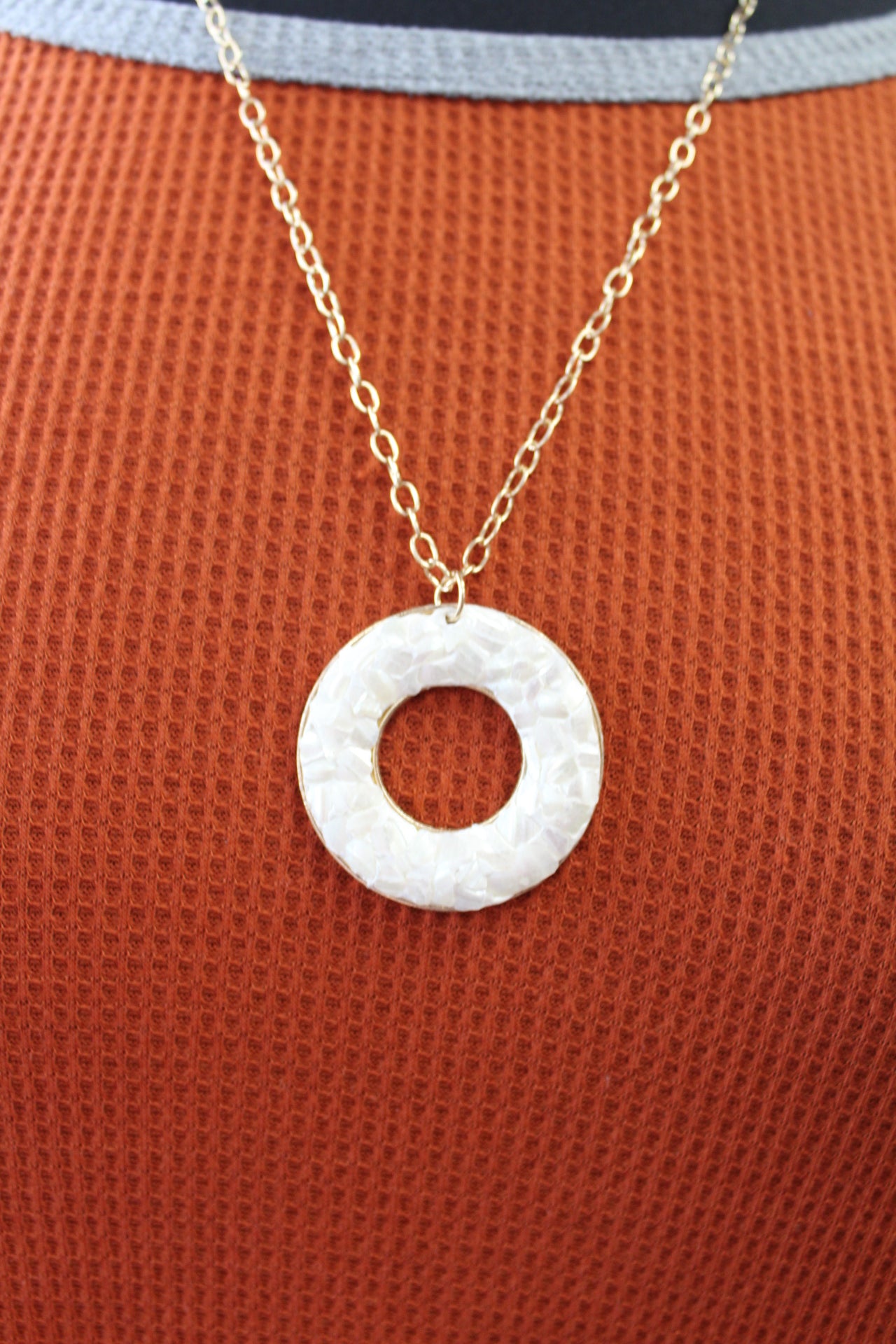 White Shell Circle Pendant Necklace