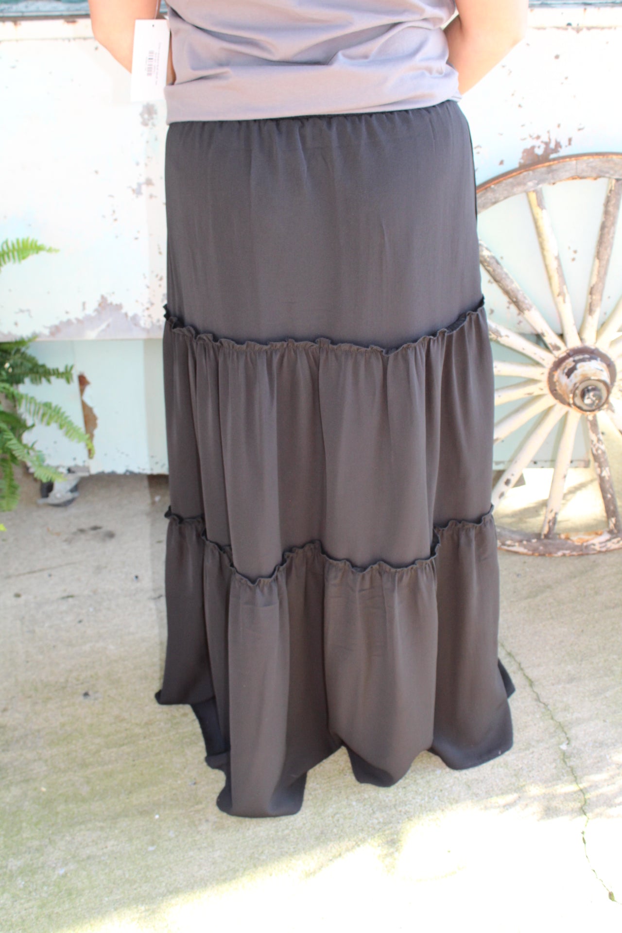 Black Drawstring Tiered Maxi Skirt