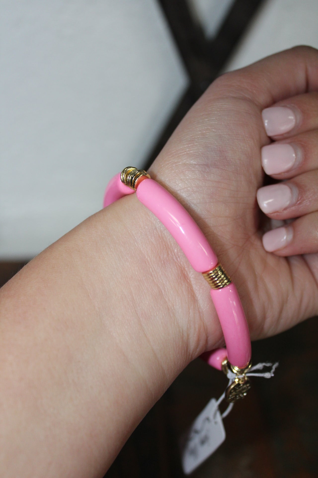 Light Pink Acrylic Tube Bamboo Bracelet