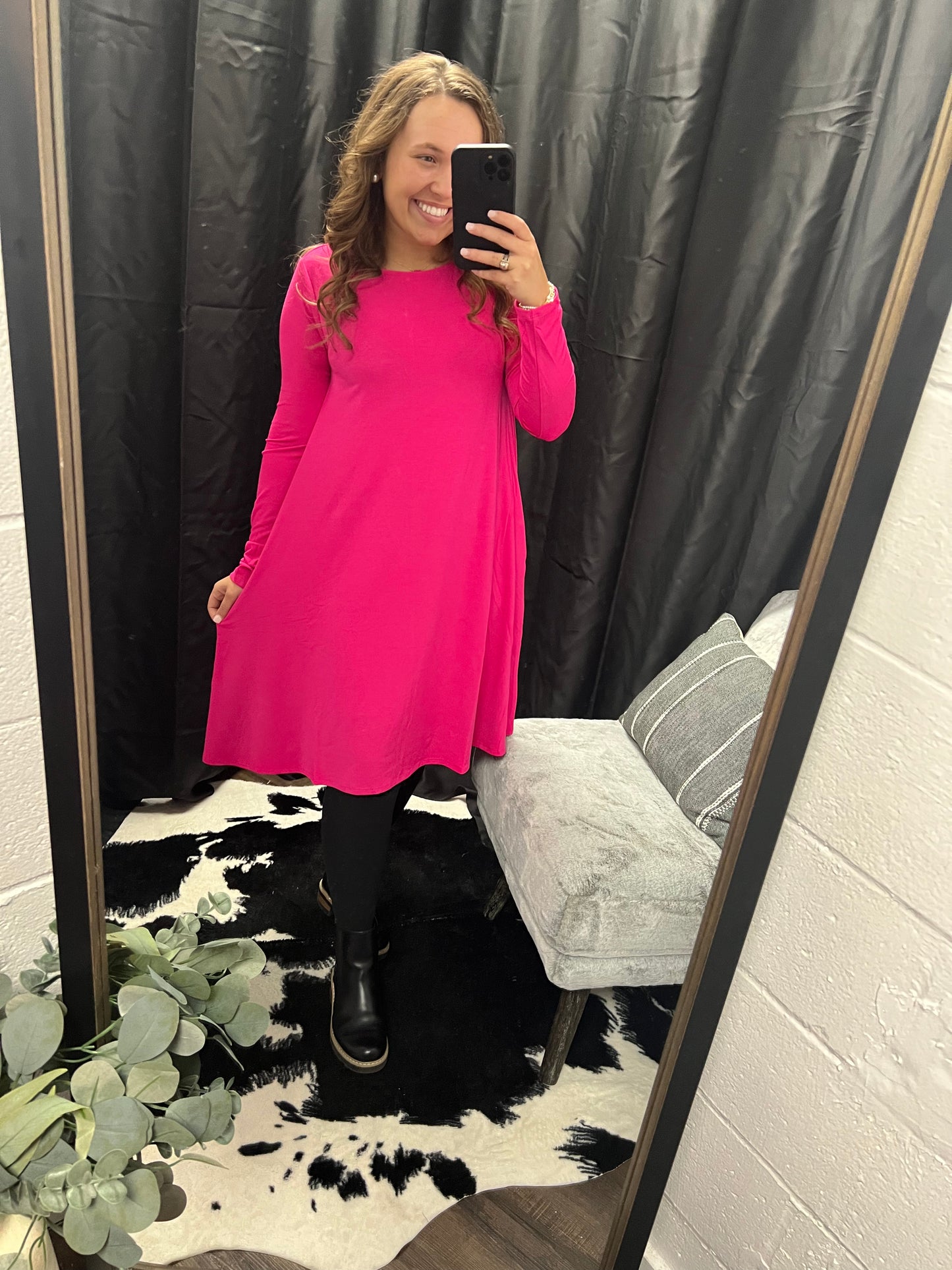 Hot Pink Long Sleeve Dress