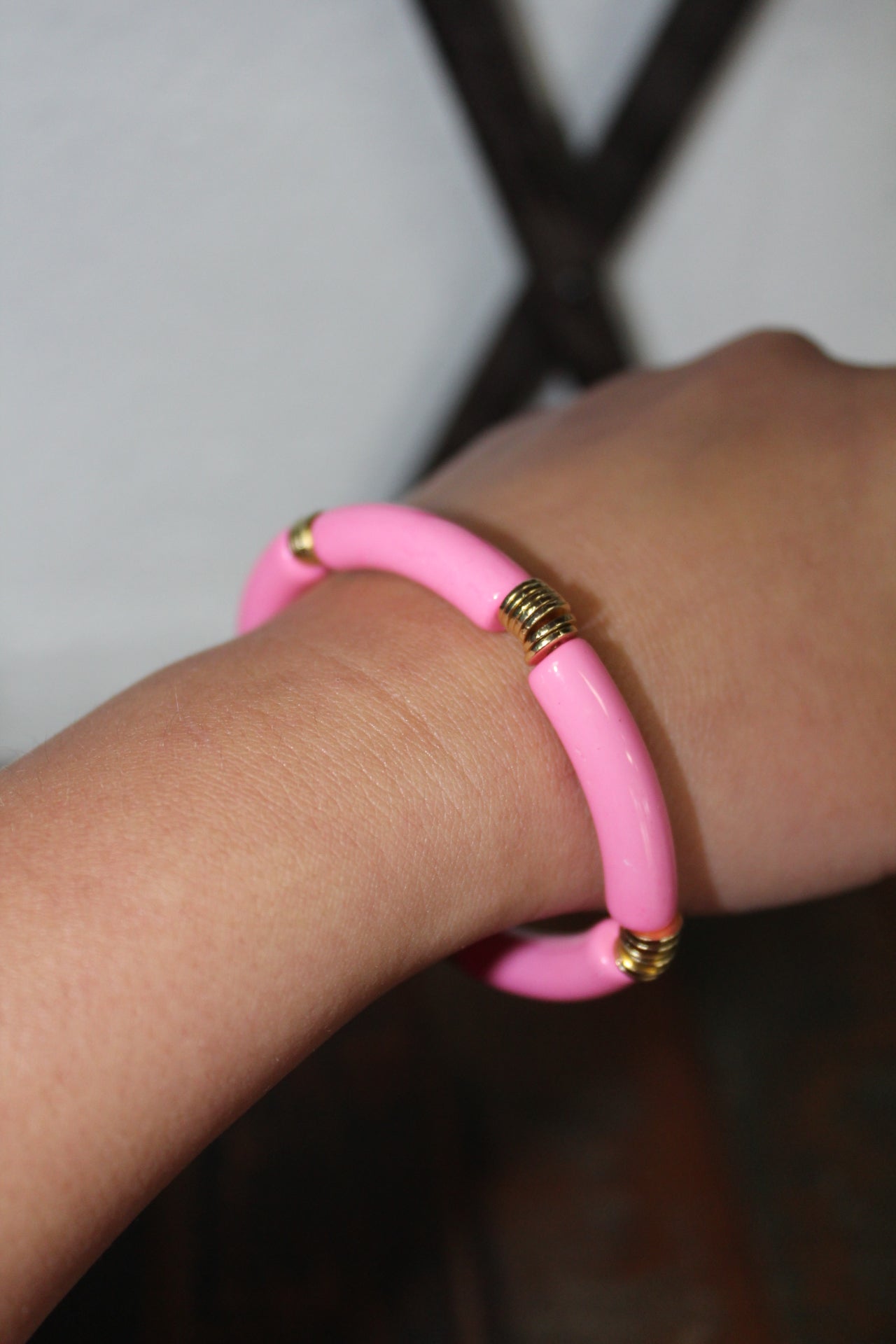 Light Pink Acrylic Tube Bamboo Bracelet