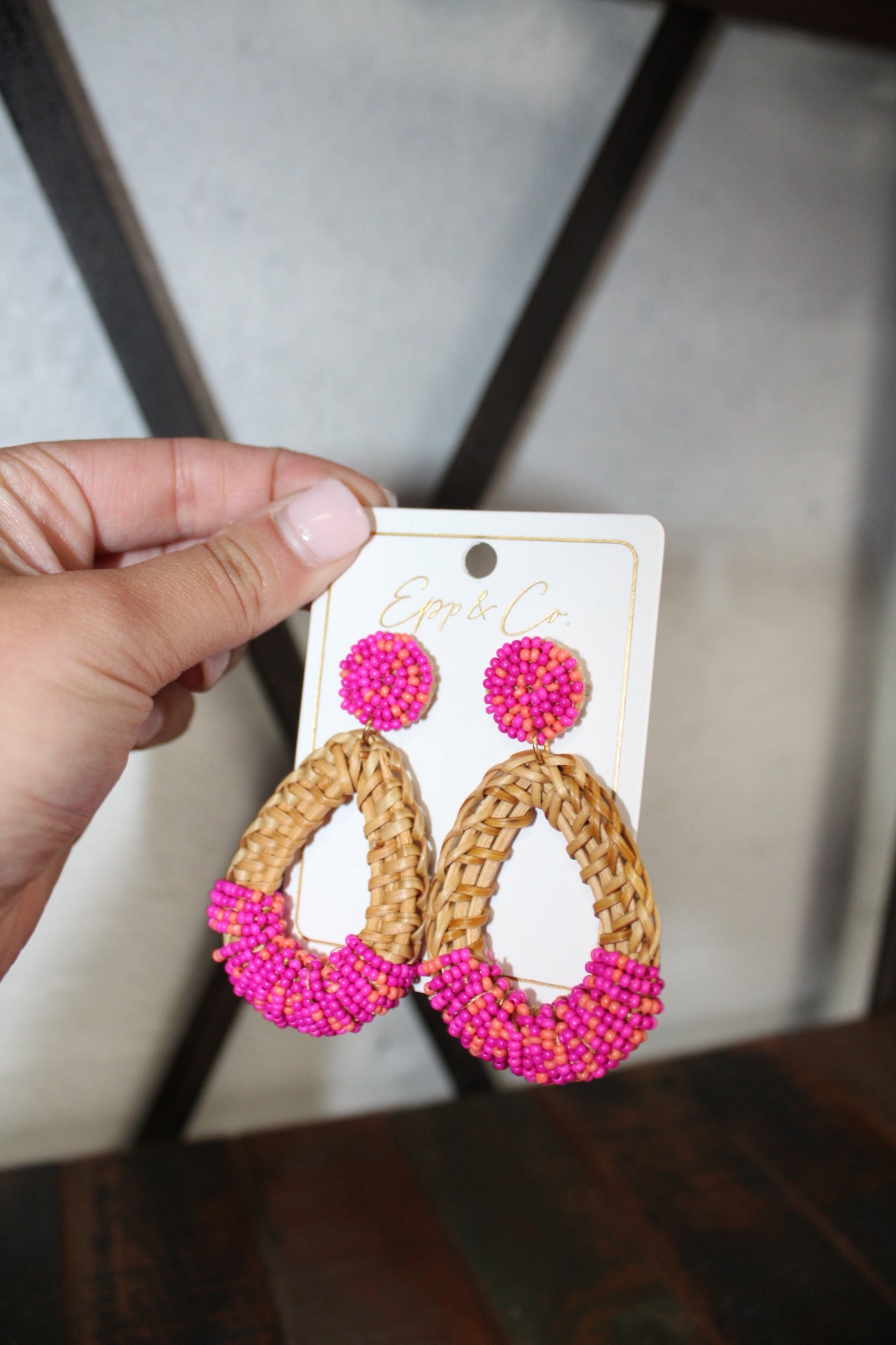 Fuchsia Pink Rattan Earrings
